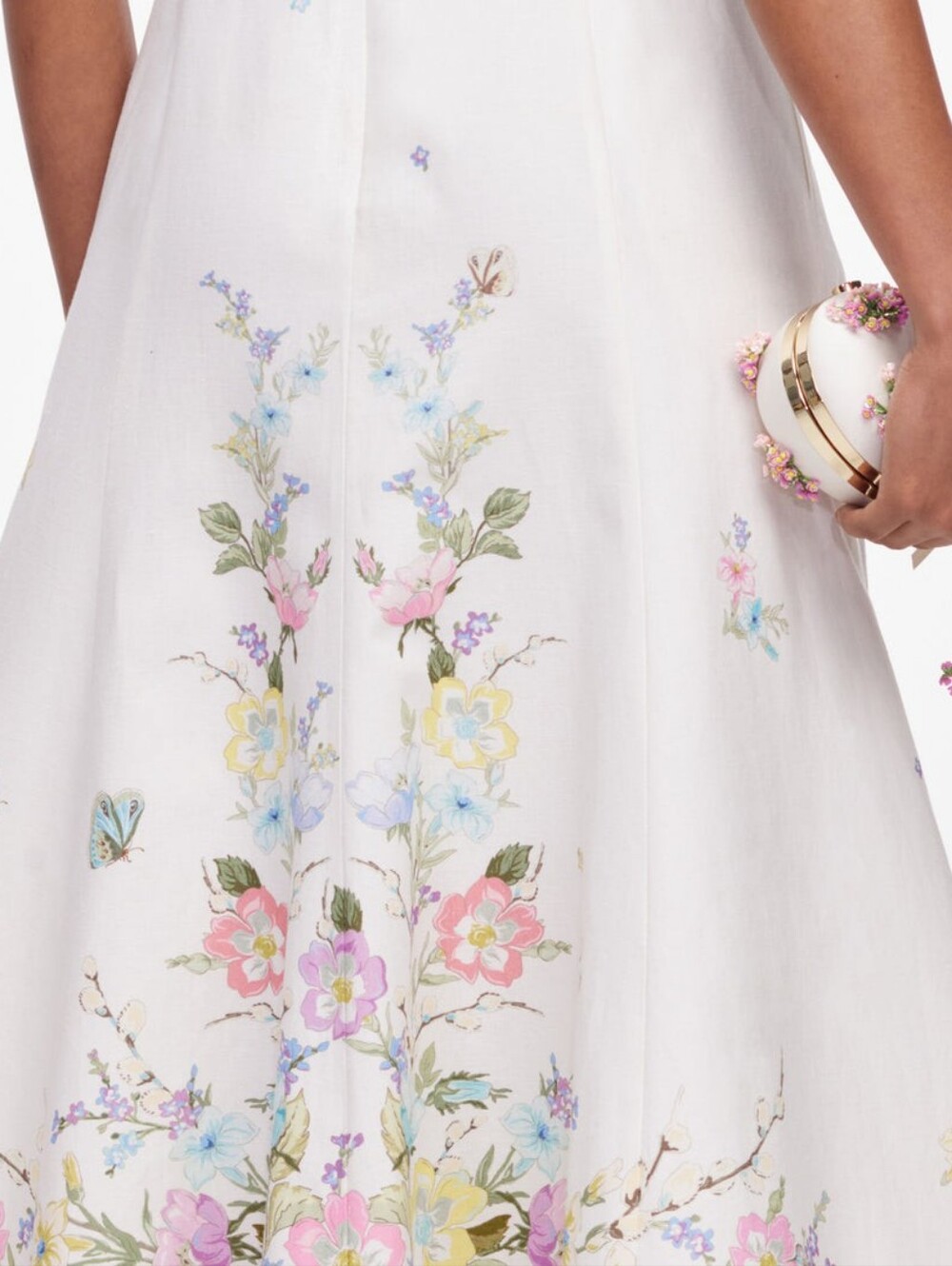 Self Portrait White Floral Linen Blend Midi Dress - Picture 5 of 11